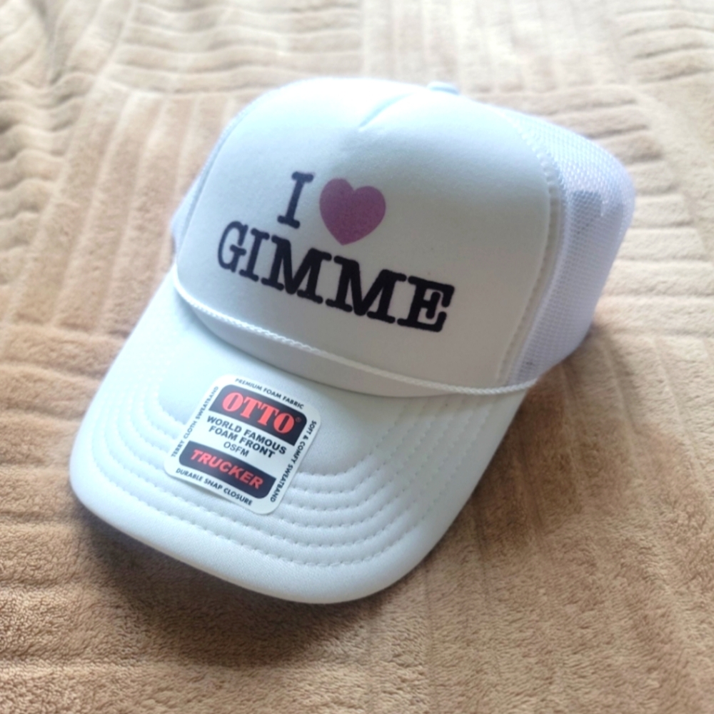 White I Love Gimme Trucker Hat